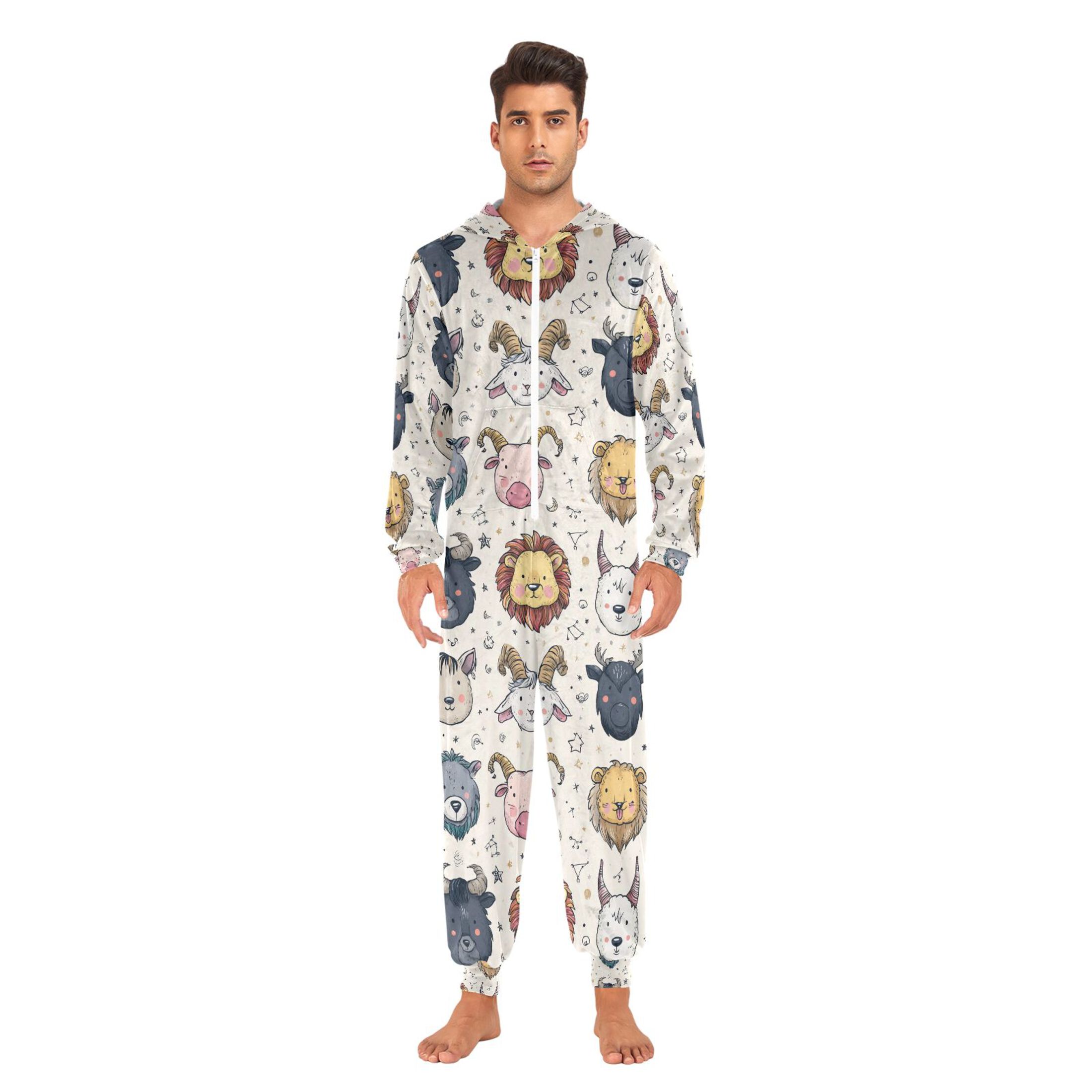 Adult Christmas Onesie Cute Constellations Adult Zipper One-Piece Pajamas Unisex Pajamas with Pockets