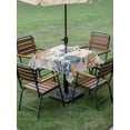 thumbnail image 4 of Outdoor Tablecloths with Umbrella Hole & Zipper, Blue Coastal 54x54 Inch Square Tablecloths, Summer Beach Coral Shell Starfish Vintage Waterproof Table Cloth, Patio/Pool/Picnic Table Covers, 4 of 8