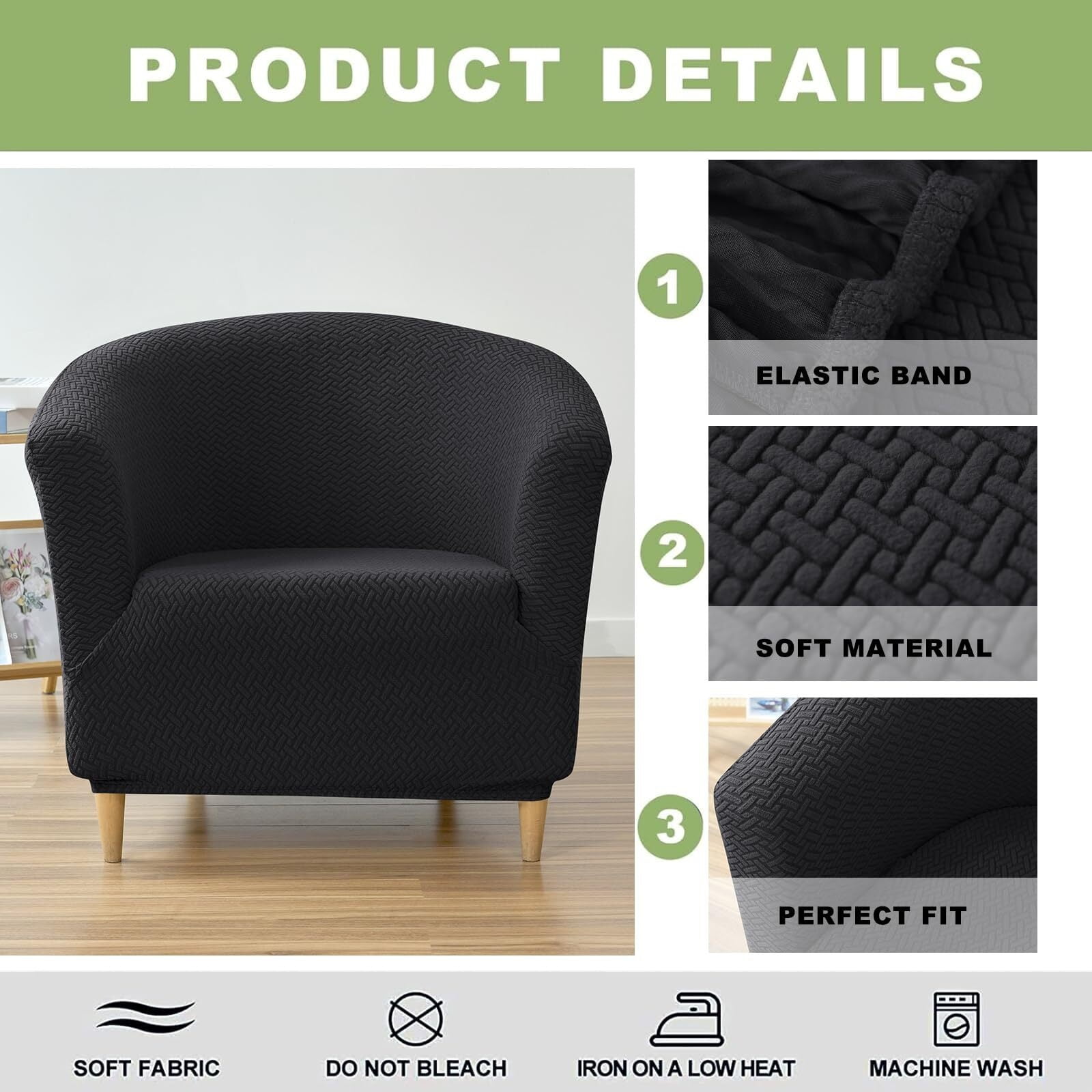 LKJYER Club Chair Slipcover Jacquard Barrel Chair Covers Stretch Tub Chair Slipcovers Soft Armchair Sofa Covers Removable Couch Cover Protector for Living Room Hotel Restaurant