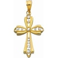 thumbnail image 4 of Floreo 14k Yellow Gold 0.9" Graduated Openwork Two-Tone Cross Charm Pendant with optional Adjustable Chain Necklace, 4 of 8