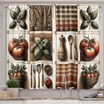 thumbnail image 1 of Farmhouse Kitchen Curtains, Nostalgia Tone Plaid Ornate Tomatoes and Wheats Print Country Feel, Window Drapes 2 Panel Set for Kitchen Cafe Decor, 55" x 36", Paprika Rust and Green, 1 of 3