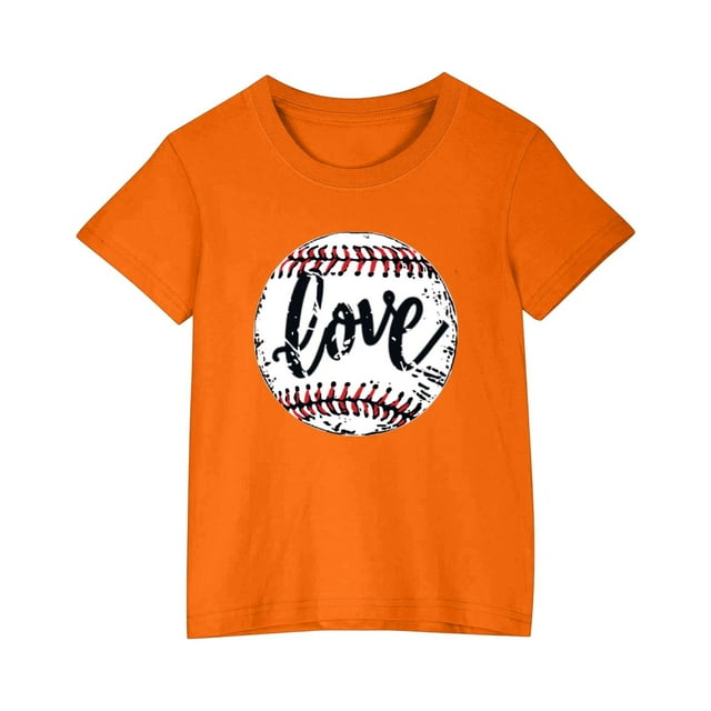 Économies d'Été! SROBPTY T-Shirts à Manches Courtes pour Tout-Petits, T-Shirt à Imprimé Baseball pour Garçons et Filles Tout-Petits, Mode Col Rond Imprimé, Haut à Manches Courtes Orange, 7 Ans