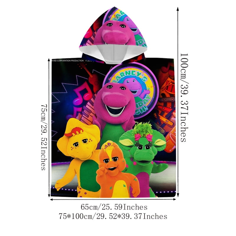 Barney & Friends Hooded Poncho Towels, Soft & Absorbent Microfiber Beach Towel, Swimming Pool Changing Robe Bathrobe Bath Towel
