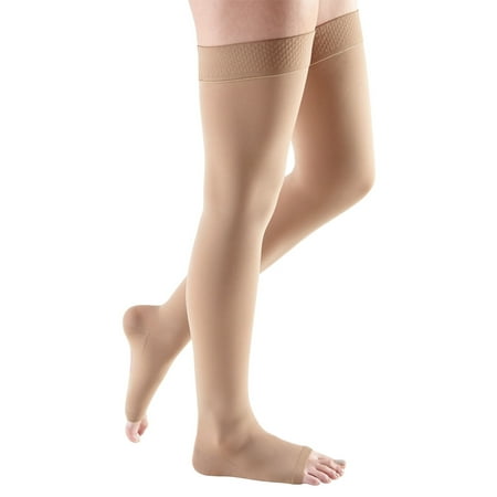 

mediven comfort for Men & Women 30-40 mmHg Thigh High w/Beaded Silicone Top Band Open Toe Compression Stockings Natural III-Petite