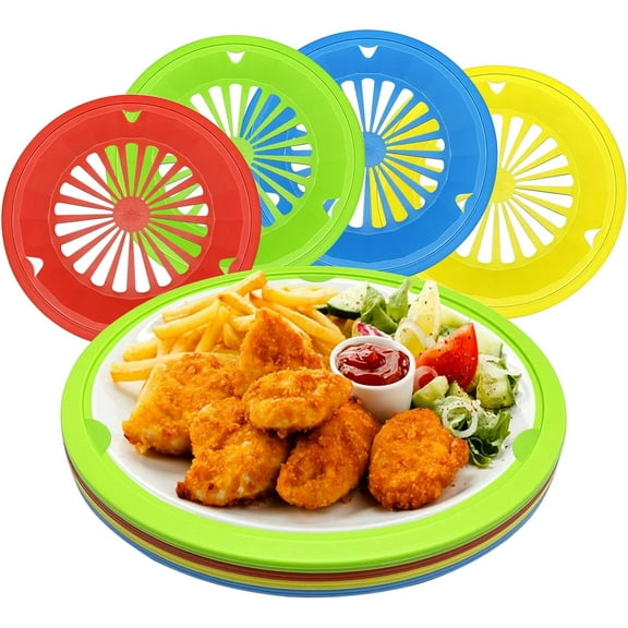 Paper Plate Holders 8 Packs with Snap-in Grooves 10.5 Inch Plastic Paper Plate Holders Reusable 4 Color Heavy Duty Supports for Picnic Party Dinner