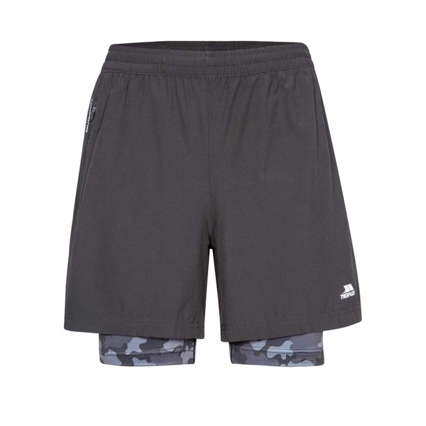 Trespass - Pantalones Cortos Patterson Active para Hombre (Negro, Gris Jaspeada)