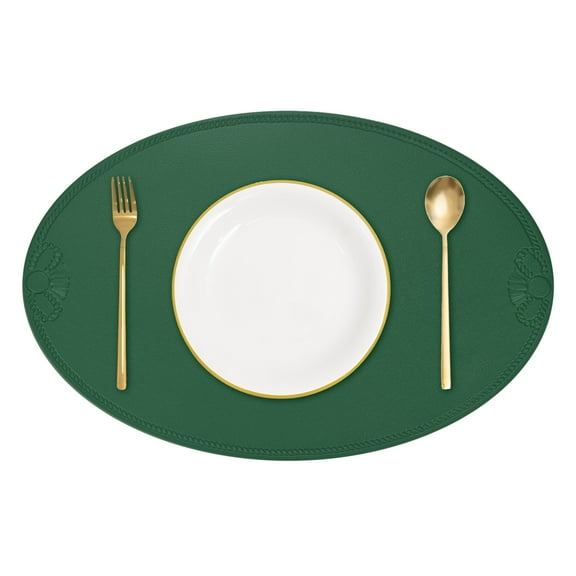 Leather Oval Bow Placemats, Washable Table Placemats, Green