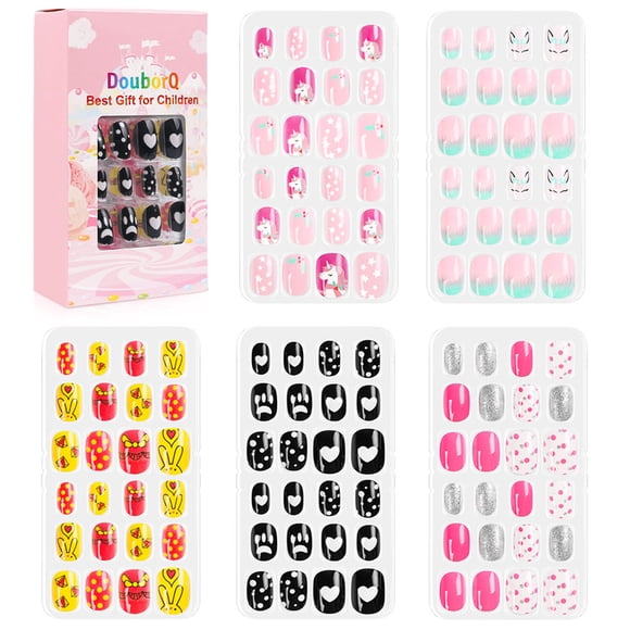 120Pcs/Set Cute False Nails Full Cover Nail Tips for Children DIY Nail Art Kids Gift