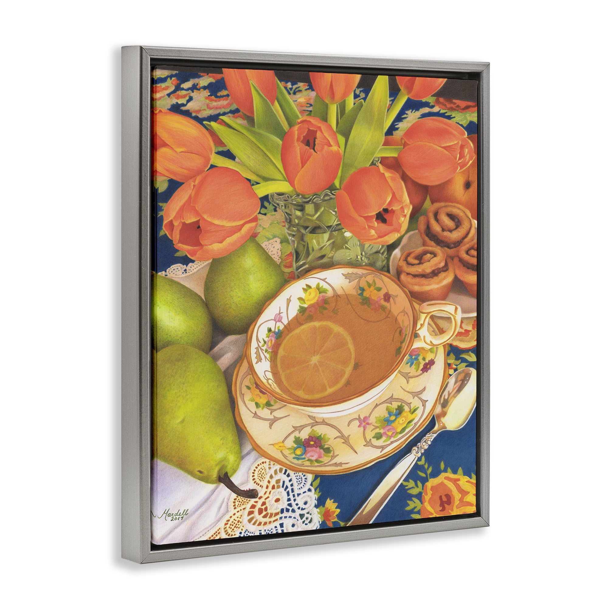 Stupell Industries Tea with Orange Tulips Food & Beverage Painting Gray Floater Framed Art Print Wall Art, 17 x 21