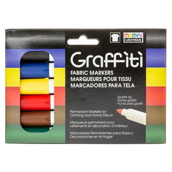 Marvy Uchida Graffiti Fabric Markers, Graffiti Tip, Primary Colors, 6 pc set, 551004977
