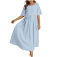 thumbnail image 2 of Tshirt Dress Women Cotton Linen Short Sleeve Scoop Neck Loose Fit Flowy Midi Dress Casual Summer Dresses, 2 of 6