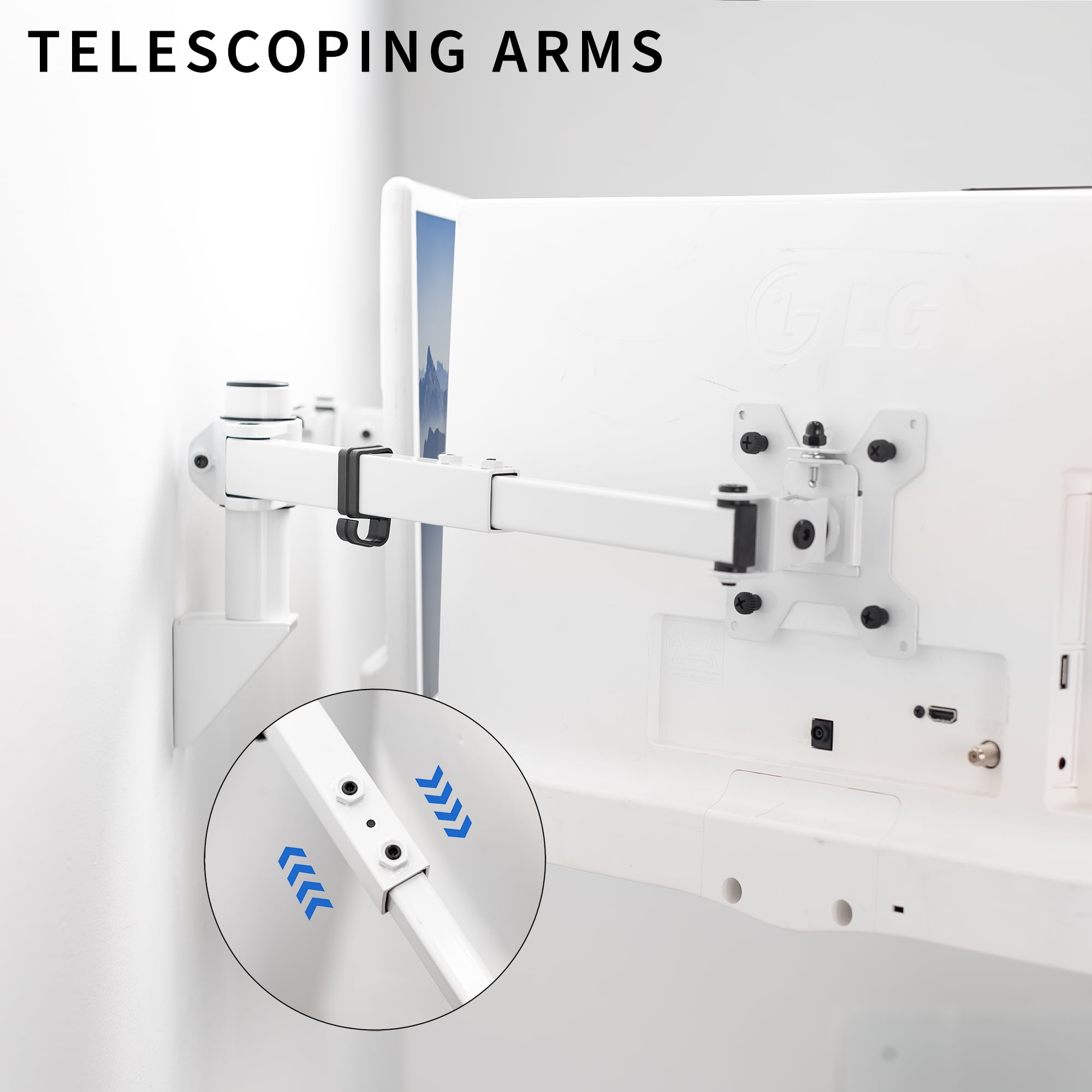 VIVO White Steel Telescoping Flush Wall Mount for Dual 21"-32" Computer Monitors