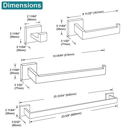 Accesorios para baño Juego de Accesorios de baño de 5 Piezas de Acero Inoxidable 304 Soporte de Pared Negro Mate