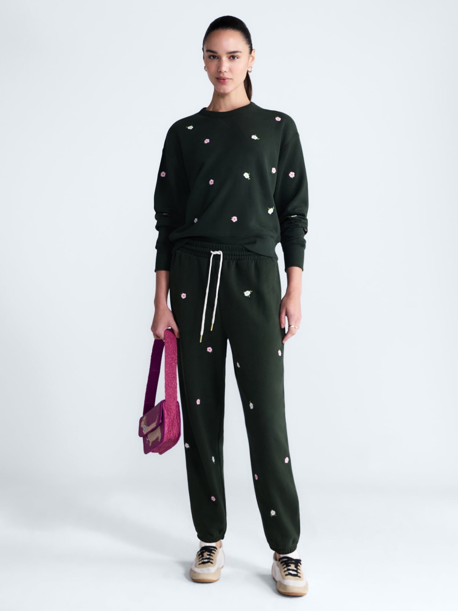 Free Assembly Women’s and Women’s Plus Embroidered Jogger Sweatpants, Sizes XS-4X