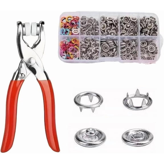Sewing Kit with 100PCS Metal Buttons – Manual Pliers Tool Included, 100/200 PCS 9.5mm Snap Button Kit with Fastener Tool for DIY Crafts Sewing Fabric Clothes Bag Jean(100pcs)