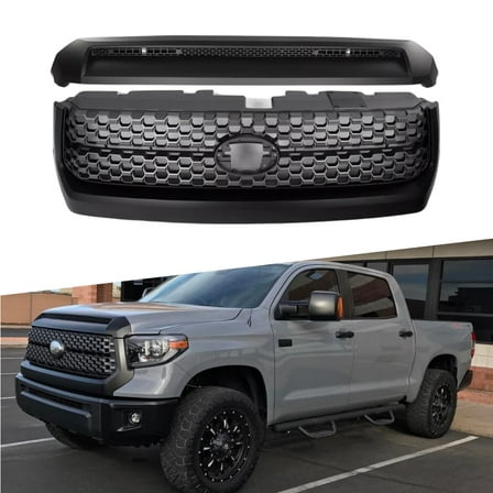 ONEPI Matte Black Front Grille&Hood Bulge Molding Kit Compatible with Toyota Tundra 2014 2015 2016 2017 2018 2019 2020 2021 Models, W/O LED, W/O Emblem