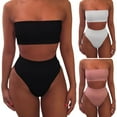 thumbnail image 6 of Monfince Women Strapless Wrap Pad Cheeky High Waist Bikini Set Swimsuit Summer Swimwear Set Solid Bathing Suit, 6 of 6