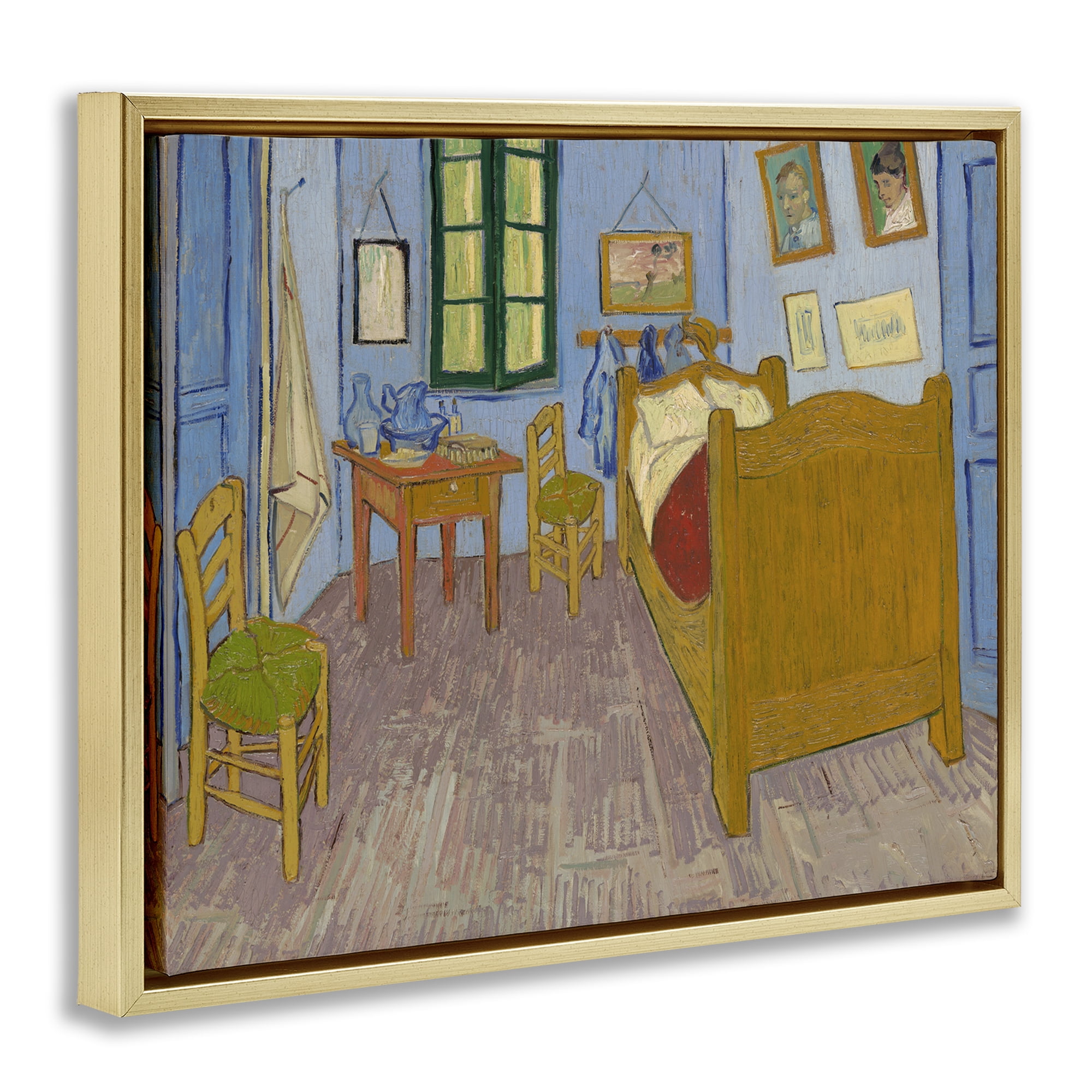 Stupell Industries Classical Van Gogh Bedroom Buildings & Architecture Painting Gold Floater Framed Canvas Art Print Wall Art, 21 x 17