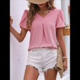 thumbnail image 4 of Blusas Elegantes de para Mujer, de Verano, con Pétalos Abullonados, Mangas , Cuello en V, Blusas Informales de Trabajo Rosa XL, 4 of 8