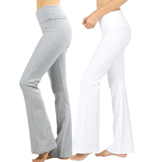 SNNROO Womens & Plus Stretch Cotton Fold-Over High Waist Bootcut Workout Flared Yoga Pants