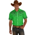 thumbnail image 2 of Mens Shirts Short Sleeve Retro Western Cowboy Graphic Lapel Button Down Casual Summer Shirt Green XXL, 2 of 4