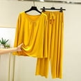 thumbnail image 2 of Tnhcen Women's Summer Lightweight Solid Color Modal Cotton Polyester Long Sleeve Long Pants Pajama Set Elastic Waist Drawstring Breathable Comfortable Loungewear, 2 of 7