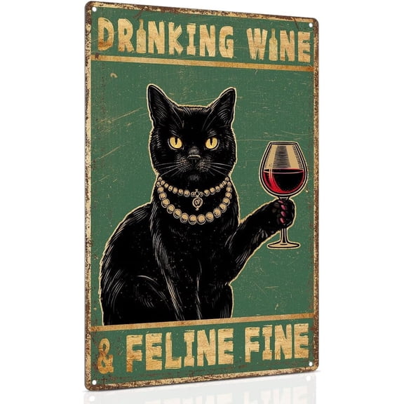 Funny Black Cat Poster Vintage Metal Sign for Pub Man Cave Sign Gift for Bar Wall Decor 8x12 Inch