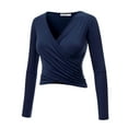 thumbnail image 2 of Made by Johnny Women's Deep V Neck Long Sleeve Cross Wrap Fitted Crop Top XXXL NAVY, 2 of 6
