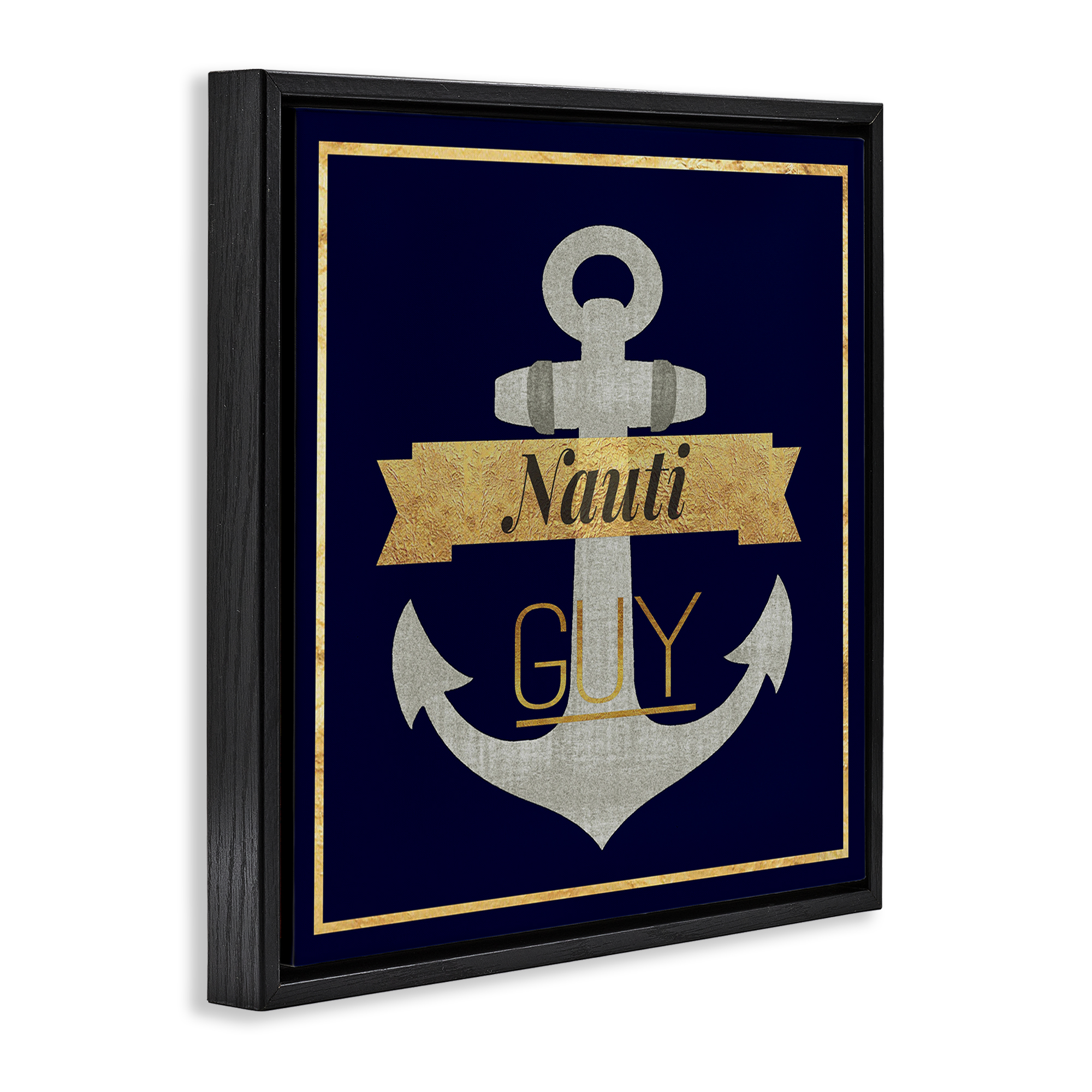 Stupell Industries Nauti Guy with Anchor Novelty & Humor Painting Black Floater Framed Canvas Art Print Wall Art, 18 x 18
