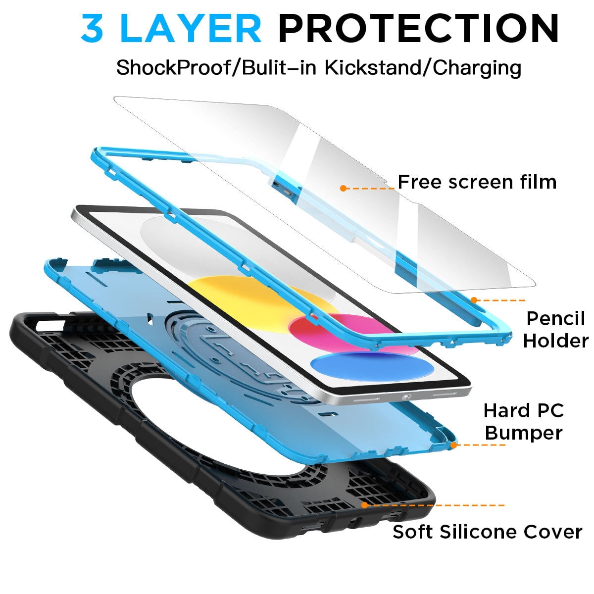 AICase For Apple iPad (A16) 11th Generation 11 Inch 2025 Case Shockproof Rugged Cover Heavy Duty 360 Rotating Protective Kickstand Cover Built-in Pencil Holder +Screen Protector