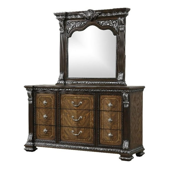 Furniture of America Byrne Wood Dovetail Espresso 9-Drawer Dresser with Mirror