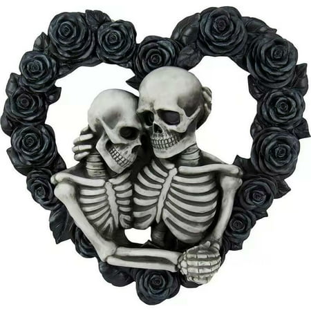 

Halloween Skull Couple Wreath Black Rose Pendant Decoration House Number Suitable for Front Door Decor Wreath Home Wall Decor (Size : One size)