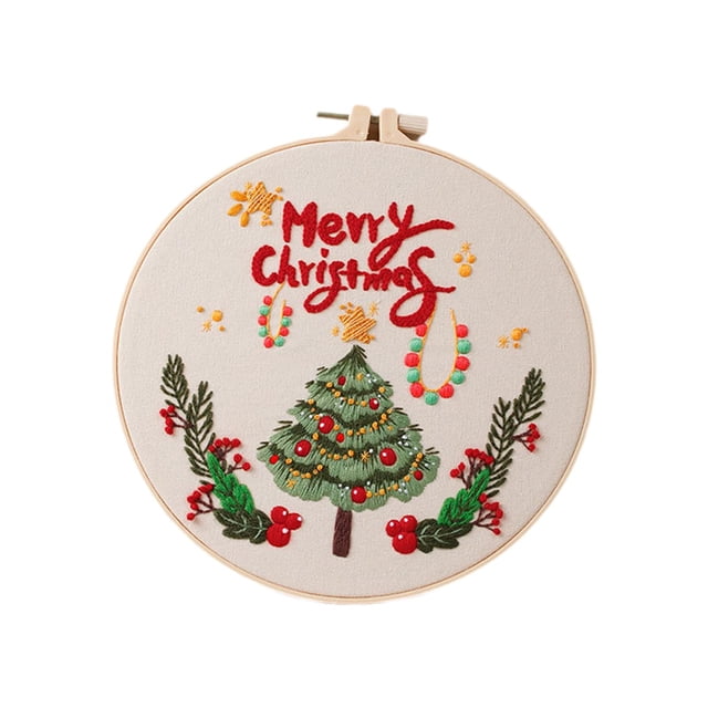 Kit de inicio de bordado navideño, costura hecha a mano, kit de bordado de invierno, aro de bordado, manualidades de bricolaje para principiantes, Árbol de Navidad