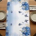 thumbnail image 5 of Flower Butterfly Blue 70 Inch Table Runner, Spring Botanical Watercolor Floral Leaf Farmhouse Dresser Scarf Cotton & Linen Tablerunner for Dining/Kitchen Island/Holiday Party Décor 13" x 70", 5 of 9