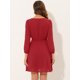 thumbnail image 4 of Vestido De Gasa Fluido Sólido Con Cintura Elástica Con Cuello En V Y Manga 3/4 Para Mujer Rojo XS, 4 of 5