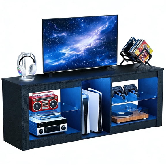 THAILE Television Stand for TVs up to 65", LED TV Stand Entertainment Center with Glass Shelves, 55" x 13.6" x 20.5", Black