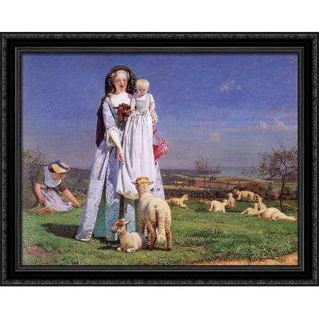 The Pretty Baa'Lambs 34x28 Large Black Ornate Wood Framed Canvas Art by Ford Madox Brown