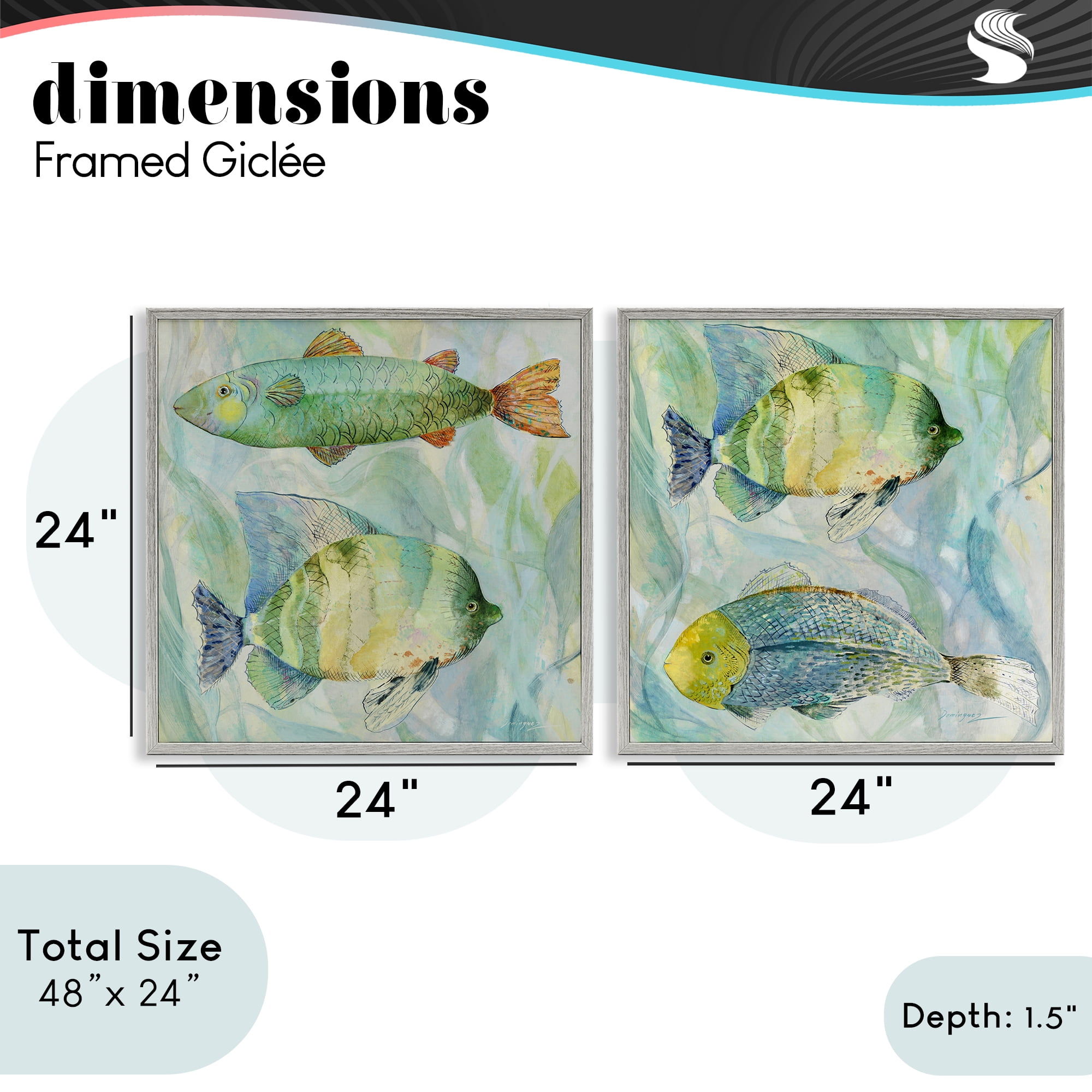 Stupell Industries Sweet Fish Aquatics 2 Piece Gray Framed Giclee Art Set, design by Lorenzo Collective