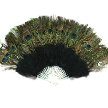 

Hotwon Wedding Showgirl Dance Elegant Large Feather Folding Hand Fan Decor Decal Black