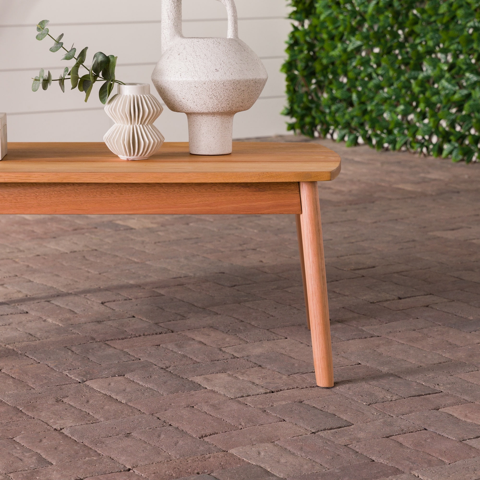 Walker Edison Modern Solid Eucalyptus Outdoor Coffee Table, Natural