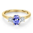 thumbnail image 3 of Gem Stone King 10K Yellow Gold Blue Tanzanite and White Moissanite Engagement Ring for Women | 1.07 Cttw | Oval 7X5MM | Gemstone December Birthstone | Size 5, 3 of 7