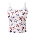 thumbnail image 7 of WEIWEN Womens Tank Tops with Built in Bras Slim Fitted Butterfly Printed Lace Spaghetti Strap Tank Top for Women Sleeveless Athletic Padded Cropped Tops White, XL, 7 of 7