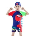 thumbnail image 2 of WOLLED Kids Boys One Piece Rash Guard Swimsuit Toddler Baby UPF 50+ Sun Protection Swimwear Cartoon Dinosaurs Bathing Suit with Hat 2-15Y, 2 of 11