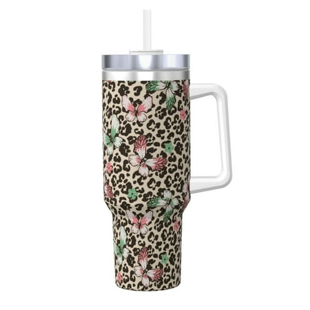 

Uemuo Leopard Dots Print 40oz Ice Bully With Handle And Straw Stainless Steel Vacuum Insulated Cup And 2 In 1 Straw Lid Insulated Travel Tumbler
