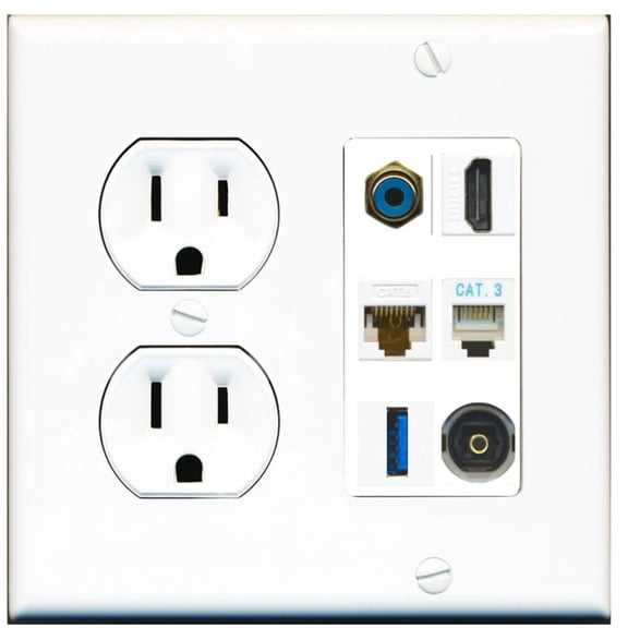 Ultra Spec Cables 1 Port HDMI Cat6 RCA Phone USB Toslink Wall Plate w/Round Power Outlet
