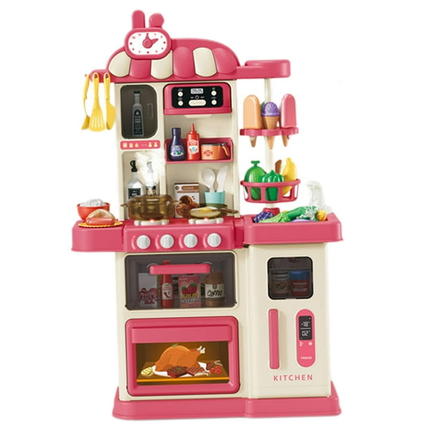 47x juego de cocina de juguete con luces, estufas de juego electrónicas realistas con sonido, juego de vajilla de comida para cocina de juegos en rojo