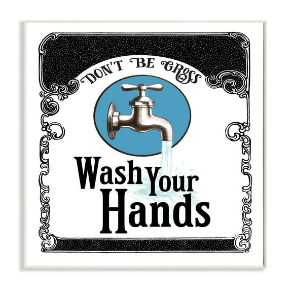Stupell Industries Wash Your Hands Vintage Blue Black Bathroom Design Graphic Art Unframed Art Print Wall Art, 10x15, by The Saturday Evening Post