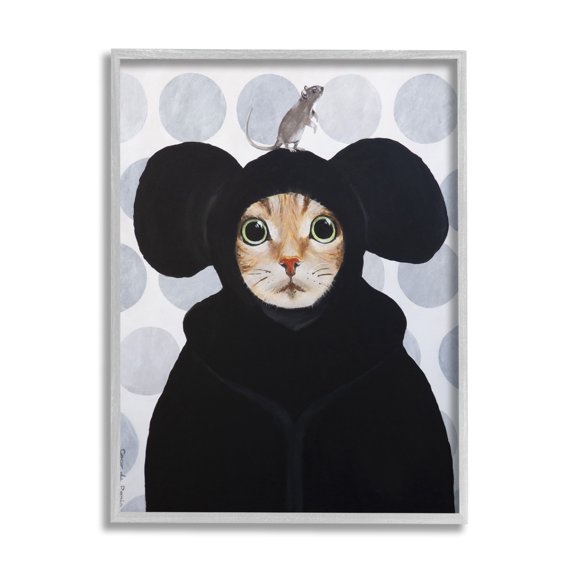 Stupell Industries Cat & Mouse Funny Animals Animals & Insects Painting Gray Framed Art Print Wall Art