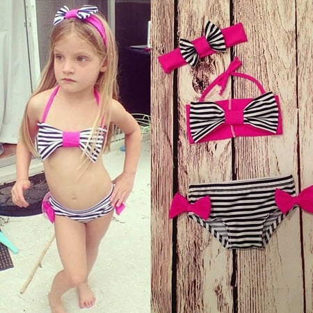 Cute Kids Baby Girl Bikini Suit Striped Bow Swimwear Swimsuit