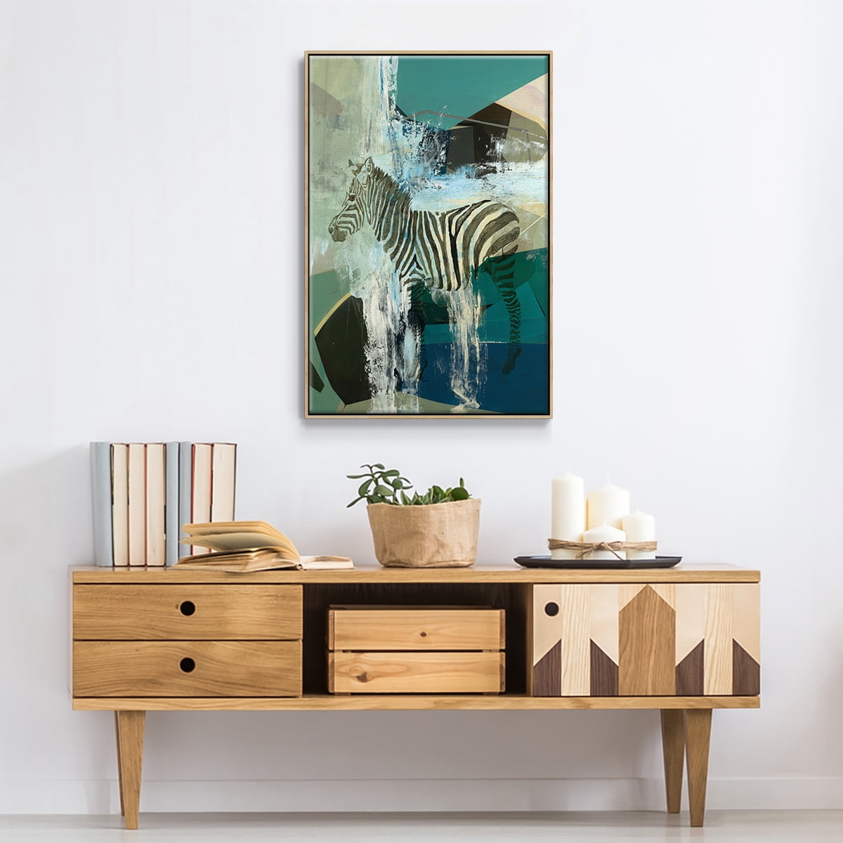 Crossing the Lines Framed Premium Gallery Wrapped Canvas - Ready to Hang - 25 x 37 - Natural Wood Floating Frame